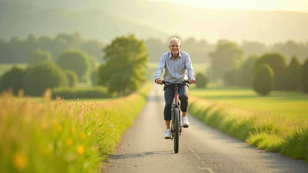 Comfortabele fietser op vlak fietspad in polder
