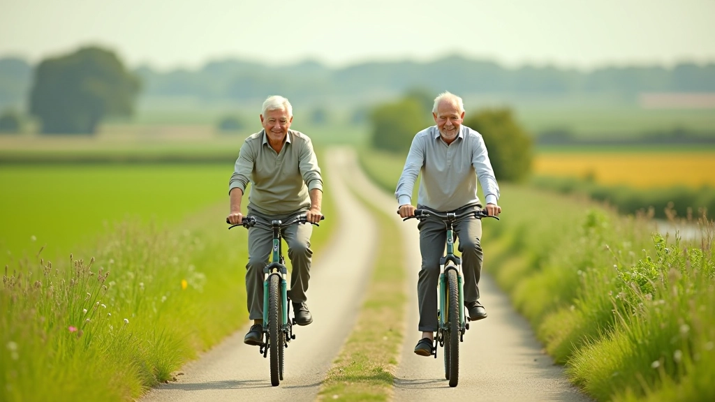 Gepensioneerde fietsers op een rustige polderpad in Waterland