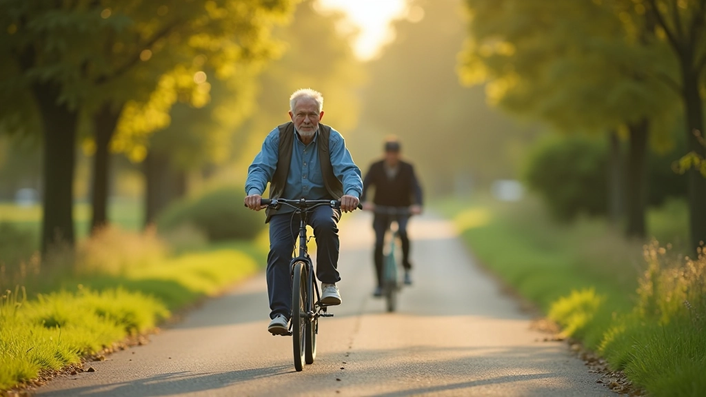 Fietser rijdt voorzichtig op drukke route in stad