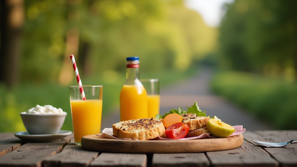 Gezonde snacks en dranken uitgestald op een fietstafel