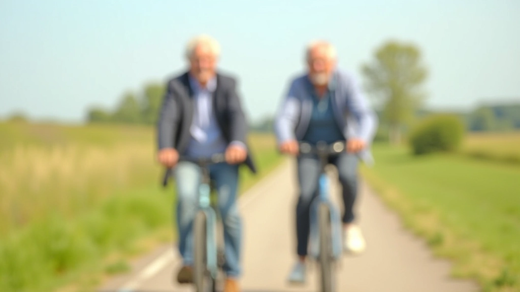 Groep senioren fietst samen op rustige dijk, zonnig weer