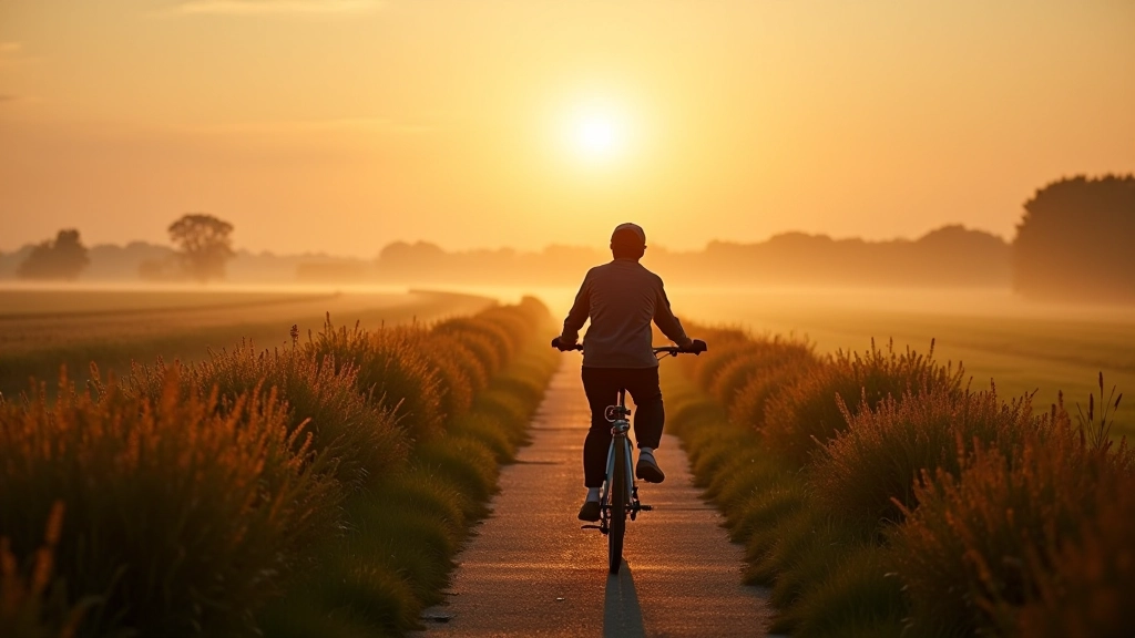 Zonsopgang boven polders, perfecte fietstocht weersomstandigheden